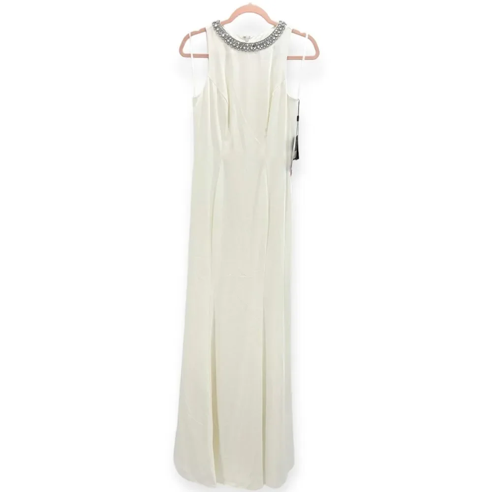 Mac Duggal Ieena NEW White Embellished Neck Sleeveless Crepe Trumpet Gown Size 2